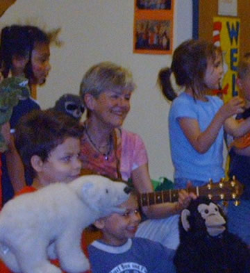 Lydia with Polar Puppet and students